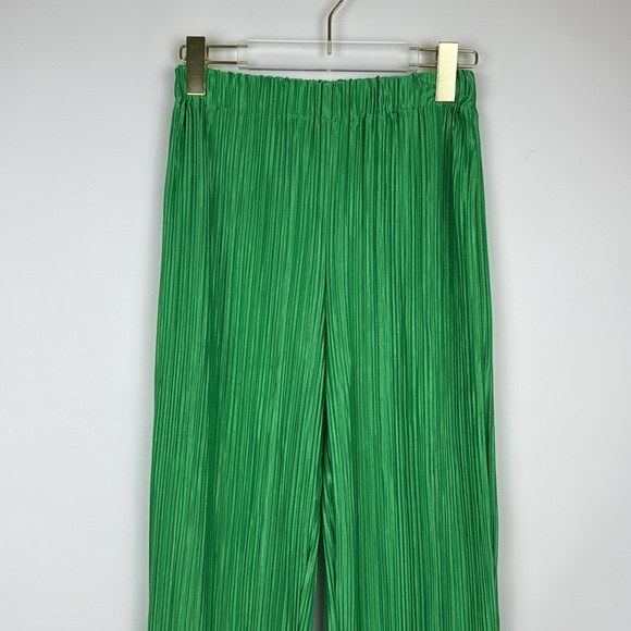 2 Piece Set Pleated Long Sleeve Loose Fit Button Down Shirt Wide Leg Pants Green - Picture 10 of 12